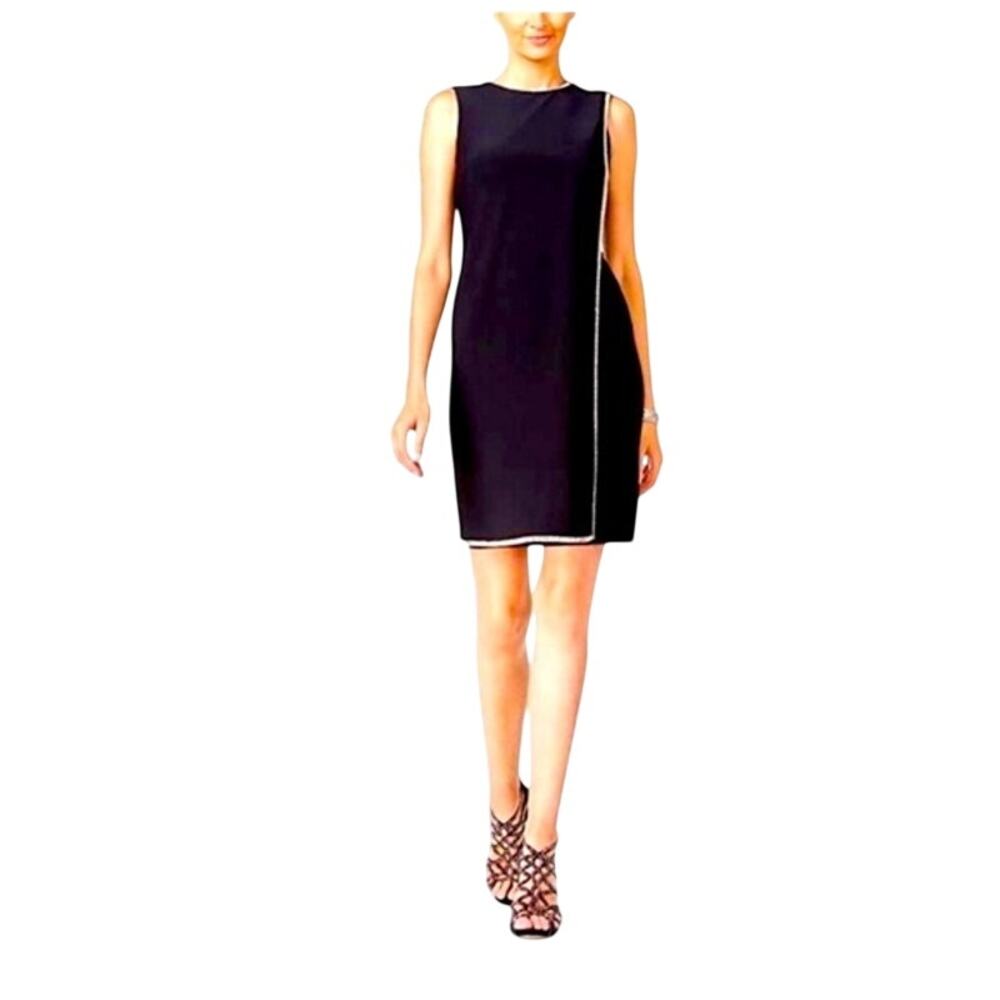 J. Crew Sleeveless Contrast Trim Sheath Dress Size 6 Navy
